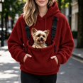 thumbnail image 2 of Eryao Pet Hoodie Carrier Women Winter Fuzzy Fleece Animal Carrying Hoodies with Adjustable Strap Kangaroo Pouch Warm Plus Size Pullover Sweatshirts for Small Dog Cat Holder Wine,M, 2 of 8