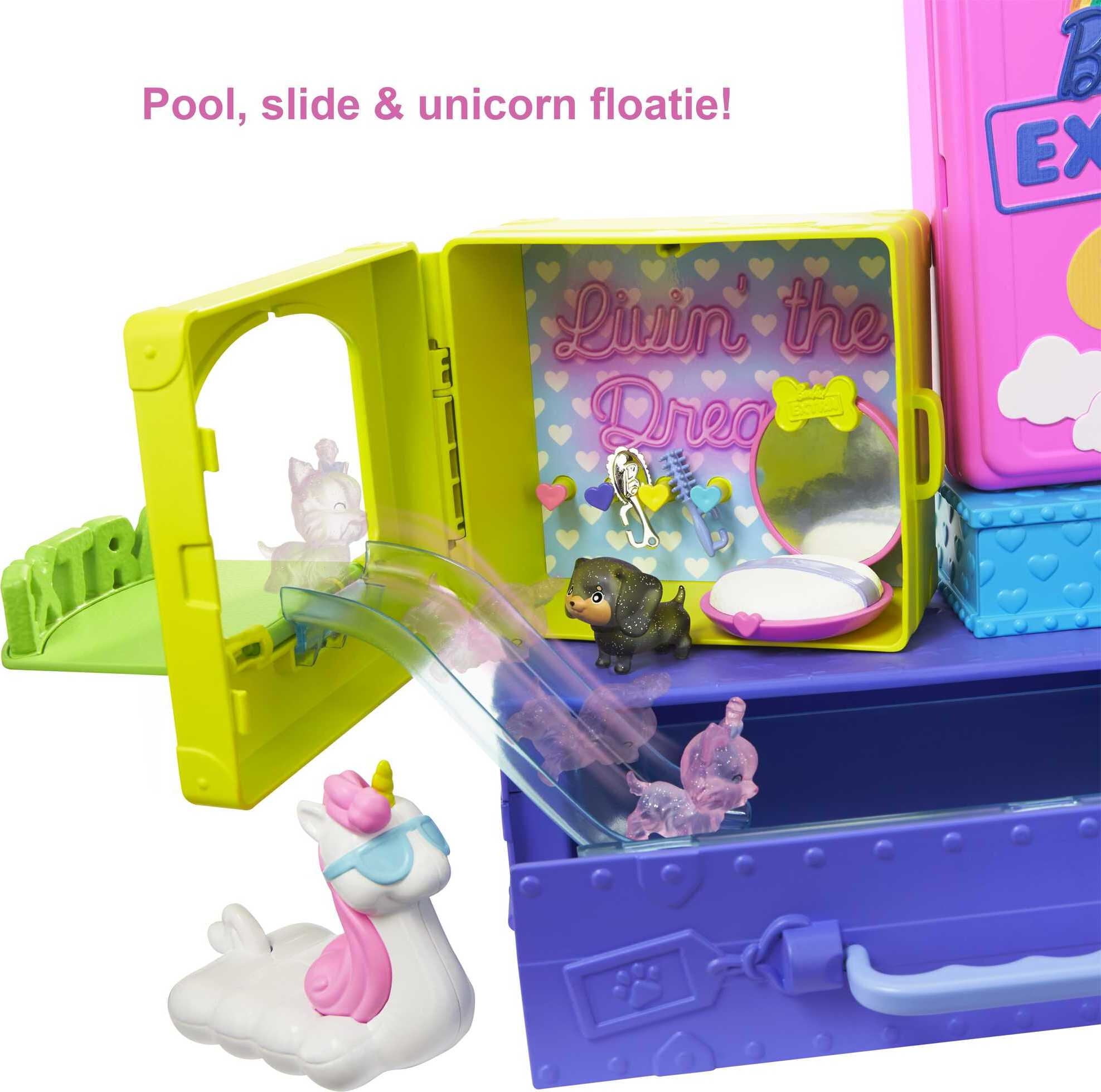 Barbie Extra Minis Pet Dollhouse, Travel Party Playset with Doll, Puppies & Accessories