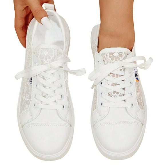 Dakaela Women's Wedding Shoes Lightweight Lace Fashion Sneakers Bride Tennis Running Flats White 6