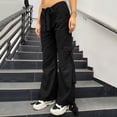 thumbnail image 6 of Women Baggy Cargo Pants High Waisted Wide Leg Loose Casual Drawstring Pants Trousers Streetwear with Pockets Womens Clothes, 6 of 7
