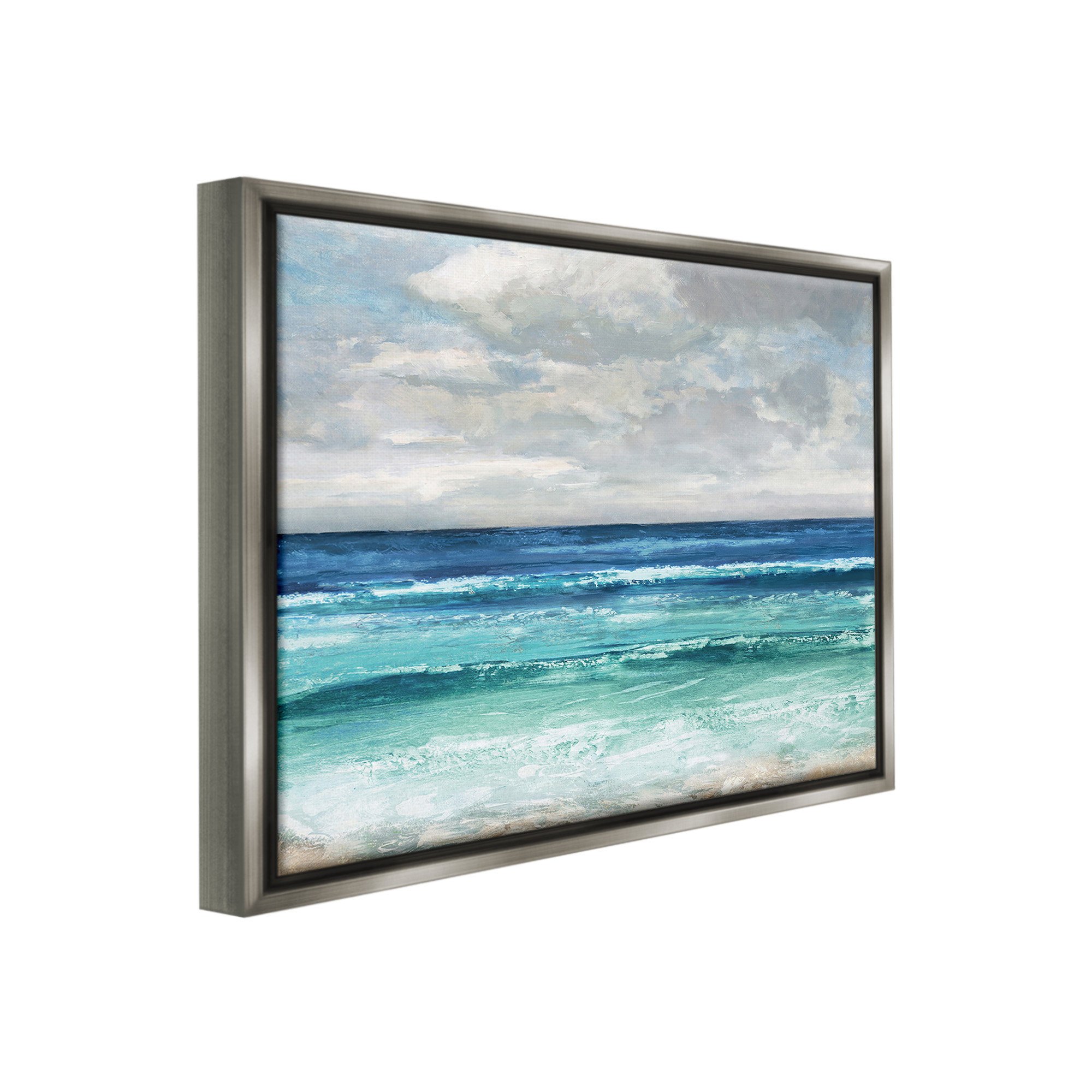Stupell Industries Abstract Beach Clouds Landscape Painting Gray Floater Framed Canvas Art Print Wall Art, 31 x 25