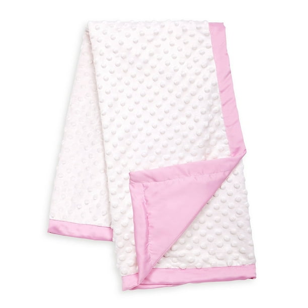White Minky Dot Baby Blanket, Reverses to Pink Satin, by, This warm and