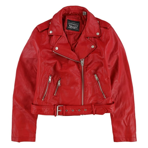 Levi's Womens Faux Leather Motorcycle Jacket, Red, Medium