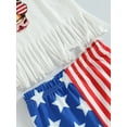 thumbnail image 6 of Independence Day Kids Girls Outfits Bull Head Print Short Sleeve T-shirt with Tassel and Stars Stripe Flare Pants Set, 6 of 7
