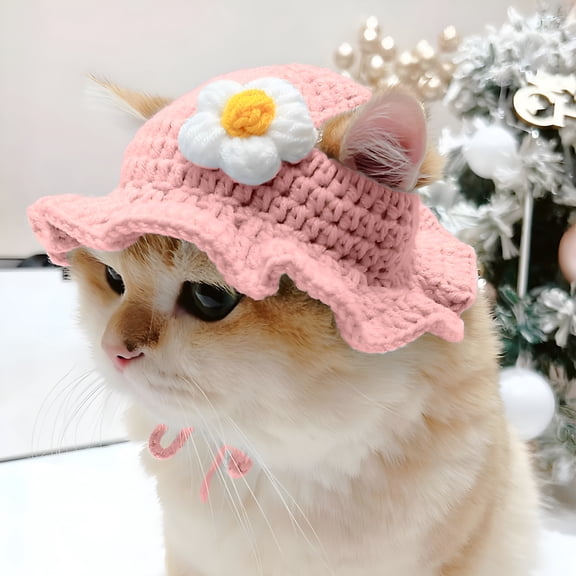 BESTSKY Handmade Knitted Cat Pet Hat Cute Cartoon Bonnet for Cats Dogs Light Pink 1.5-2kg