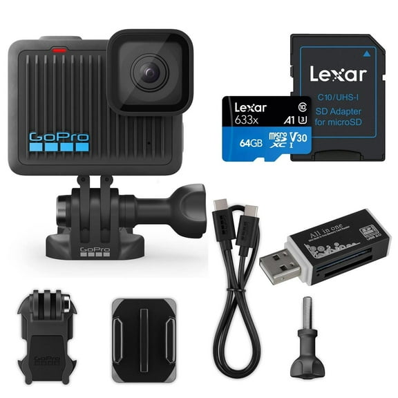 GoPro Hero - Compact Waterproof Action Camera with 4K Ultra HD Video, 12MP Photo, Touch Screen, Bundle with, 64GB microSD Card, Card Reader