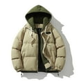 thumbnail image 2 of Wyobmus Men's Quilted Jackets Winter Heavyweight Hooded Puffer Jacket Solid Zipper Coat Casual Oversized Padded Jacket Khaki, 2 of 4
