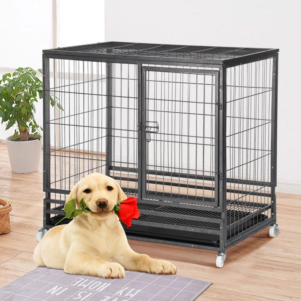 37" Dog Crate Kennel Cage Large Heavy Duty Square Tube Portable W