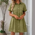 thumbnail image 4 of Gfyviroh Denim Dresses for Women Solid Color Button Turn-down Collar Mini Dresses Loose Casual Short Sleeve Dresses, 4 of 9