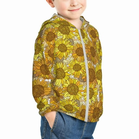 

Uemuo Sunflowers1 Pattern Rash Guard for Boys Girls Long Sleeve Swim Shirts UPF 50+ UV Sun Protection Hooded Fishing Shirt with Pocket for Kid-5 Years