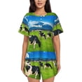 thumbnail image 1 of Xecao Grazing Cows Mountain View Pattern Women's Short Sleeve Pajama Set Soft Sleepwear Lounge Set with Button Front Top and Drawstring Shorts with Pockets-XX-Large, 1 of 6