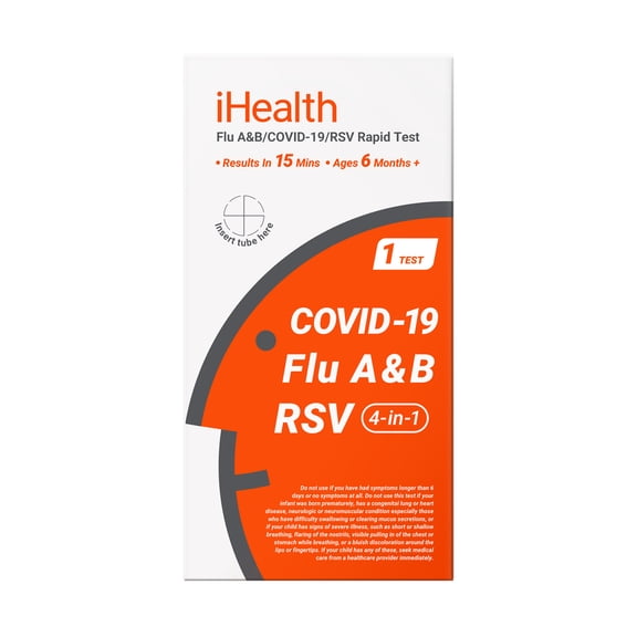 iHealth Flu A/B, COVID-19 & RSV 4-in-1 Antigen Rapid Test, 1 CT