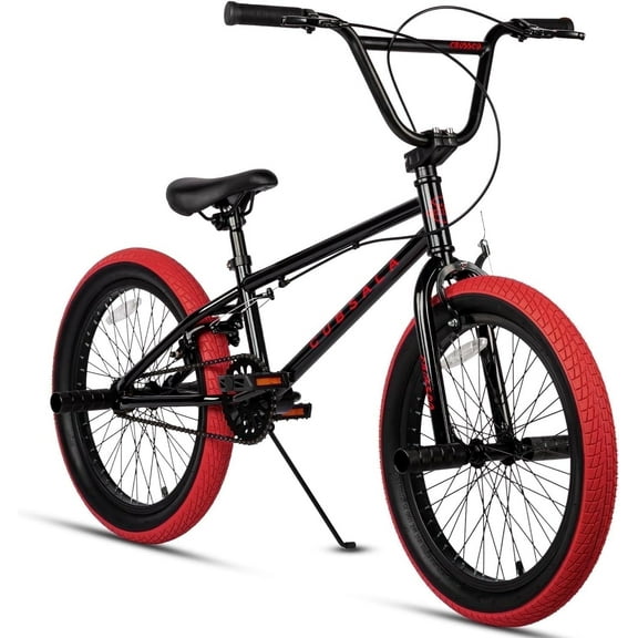cubsala 20 in Kids BMX Bike Freestylefor Age 6-14 Years Old Boys Girls with 4 Pegs,Black with Red Tires