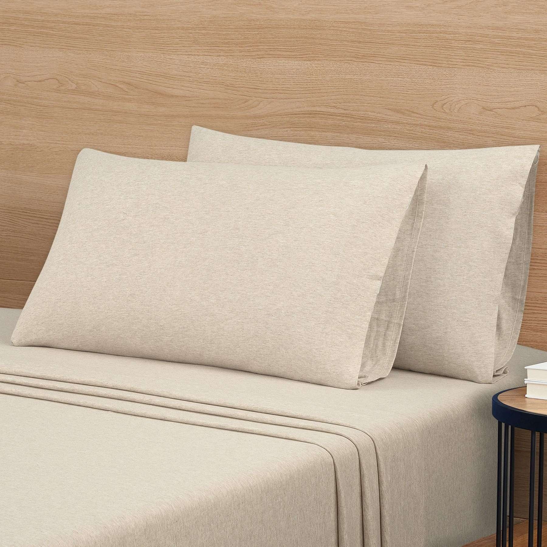 Mainstays Cotton Rich Extra Soft Jersey Bed Sheet Set, Queen, Oatmeal Heather, 4 Pieces