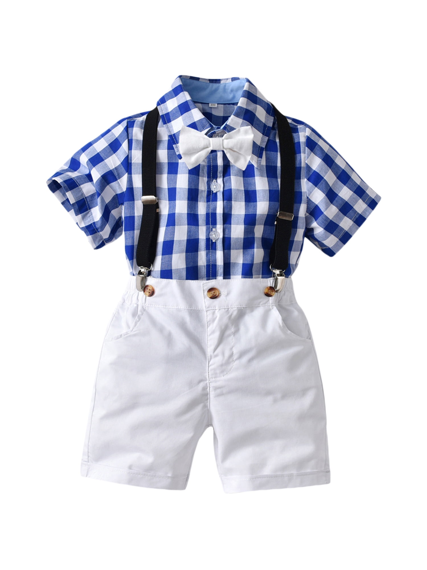 Toddler Baby Boys Summer Gentleman Bowtie Short Sleeve Shirt+Suspenders Shorts 