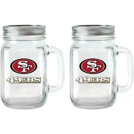 NFL 16 oz San Francisco 49ers Glass Jar with Lid and Handle, 2pk