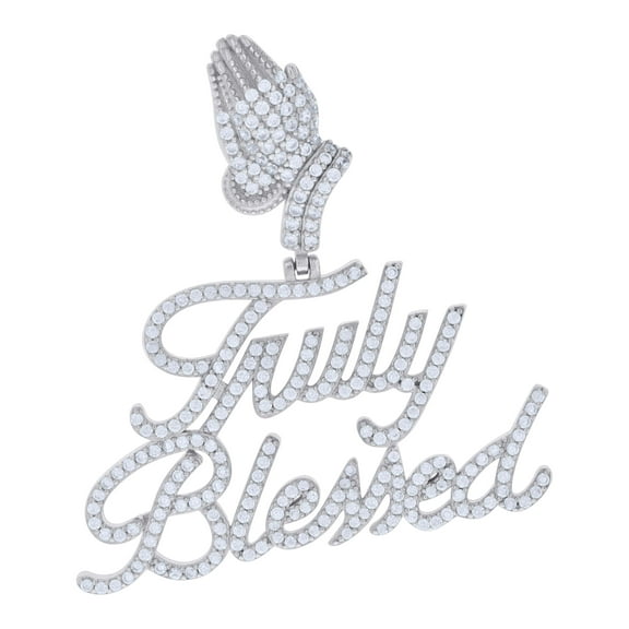 925 Sterling Silver Moissanite Truly Blessed Praying Hand Pendant 1.16 Ct.