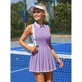 thumbnail image 6 of Attraco Women Tennis Dresses Ribbed Polo Tennis Dress Half Zip Pleated Workout Dress with Built in Shorts and Bra, 6 of 8