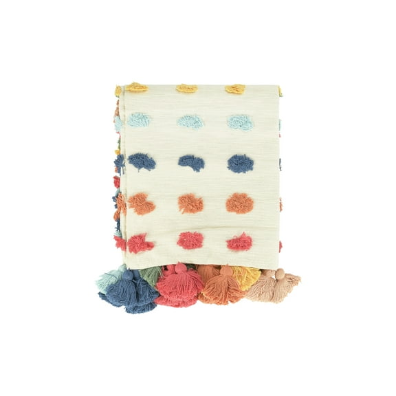 Desert Fields Cotton Throw with Tassels and Tufted Dots, 60" x 50", Multicolor