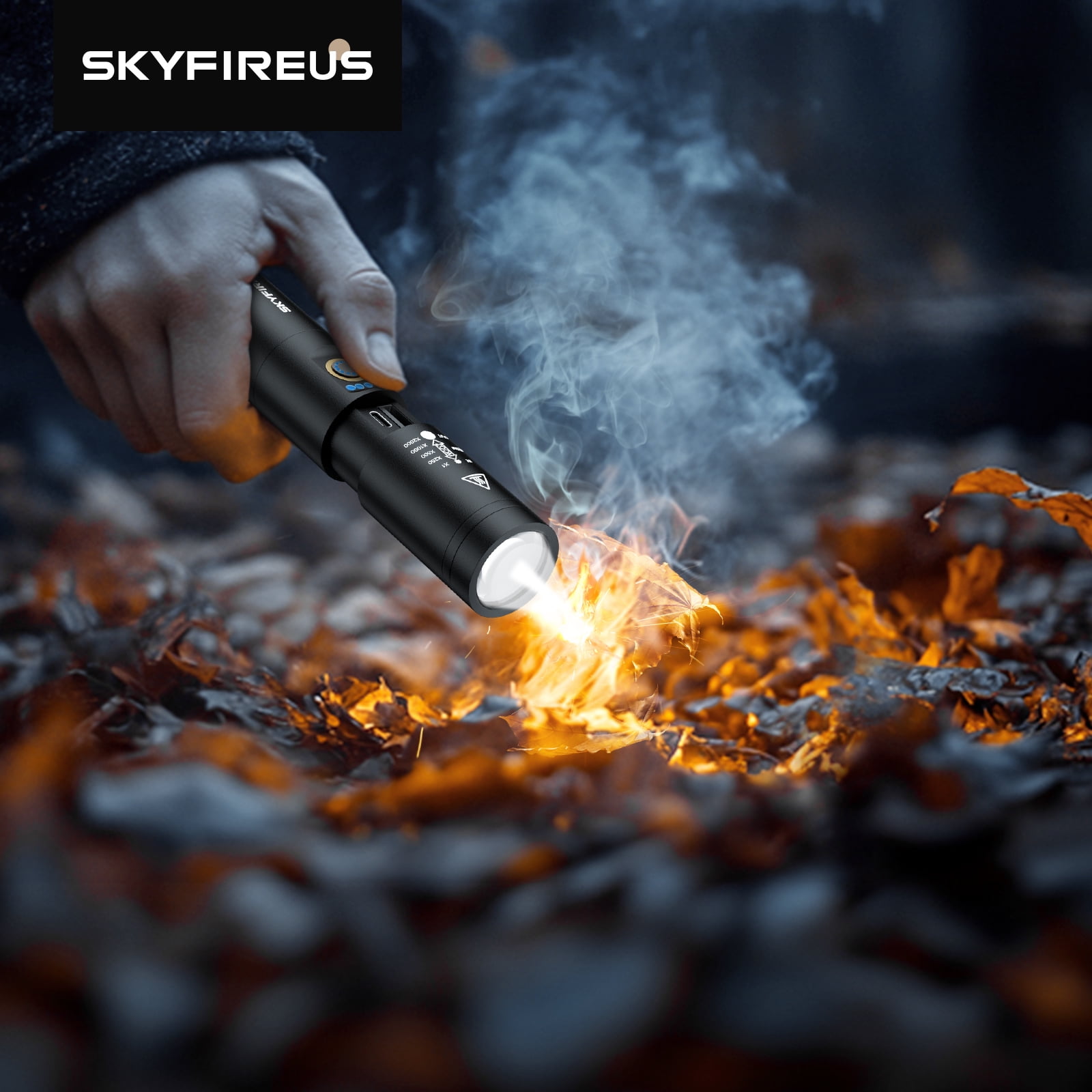 Skyfire Rechargeable Flashlight with Ignition Lens, Ultra-High Lumen LED, Tactical Design, 1PC