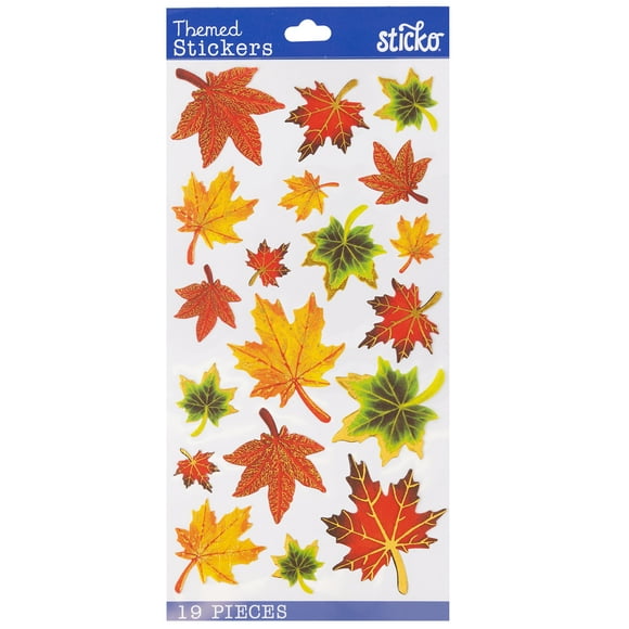 Wilton Classic Solid Multicolor Fall Maple Leaves Vinyl Sticker 19 Piece Arts and Craft