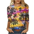 thumbnail image 2 of Wycnly Womens Shirts Beach Fashion Hawaiian Lightweight Comfy Loose Pullover Tops Summer 3/4 Sleeve Round Neck Ladies Coconut Tree Print Tops and Blouses Yellow XL, 2 of 5