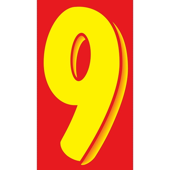 11 1/2" Windshield Numbers And Symbols - Yellow/Red - "9" - 6 1/2ʺW x 11 1/2ʺH - Pack of 12