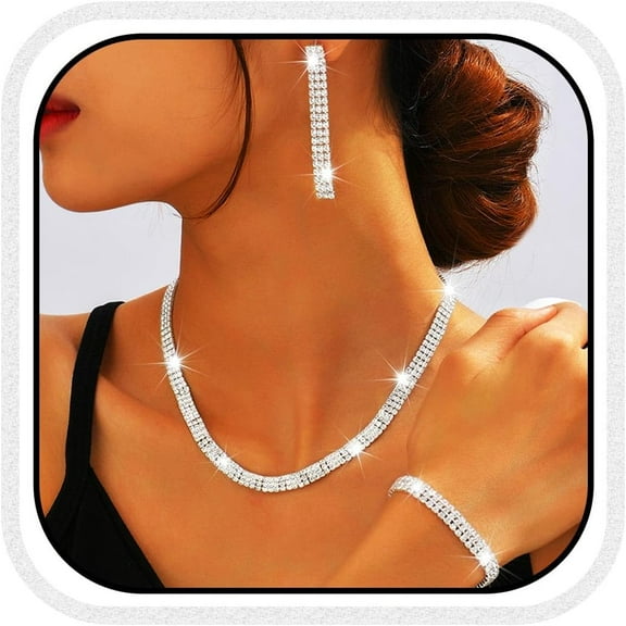 Wedding Jewelry Sets Rhinestone Necklace Bridal Formal Jewelry for Women and Brides