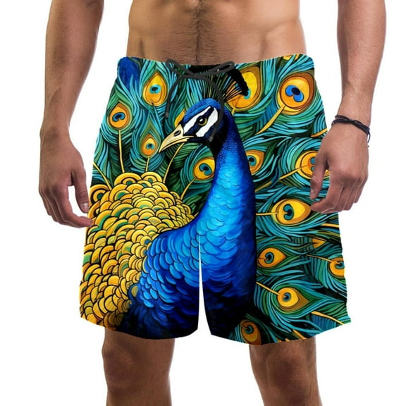 luoweisi Men's Beach Shorts Quick Dry Swim Trunks with Mesh Lining Peacock S