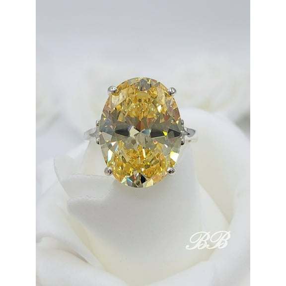 16x12MM Oval Cut Canary Yellow CZ, 4-Prong Solitaire Ring, 6A Quality Cubic Zirconia, Sterling Silver