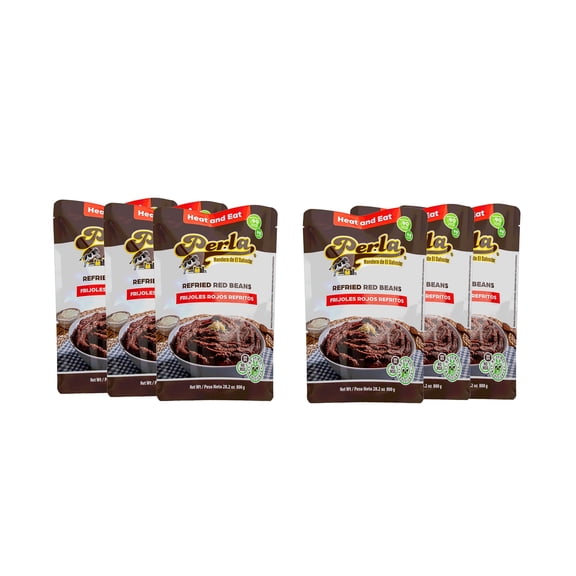 Perla Refried Red Beans (Frijoles Rojos Refritos) 28.2 oz, Pack of 6