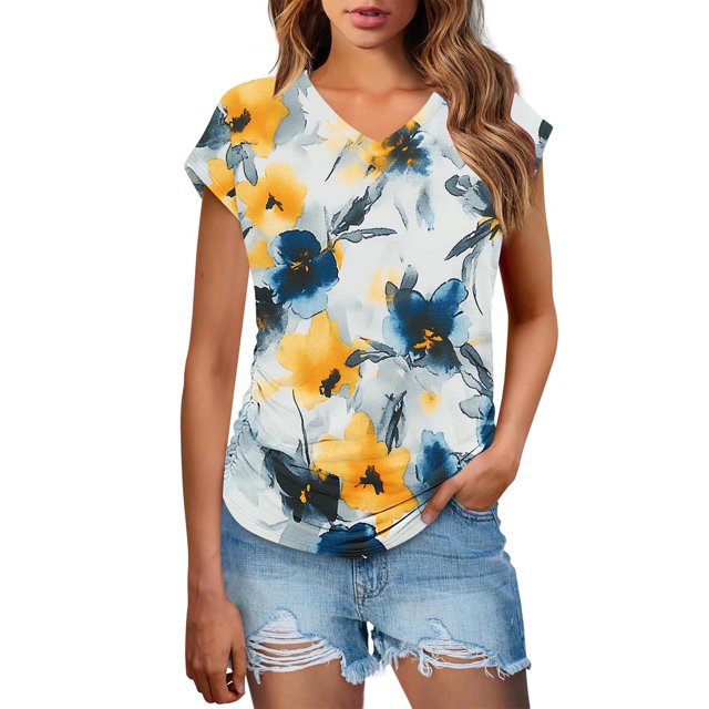 Eres Más Que una Camisa de Puntuación de Prueba Sexy de Manga Corta Lentejuelas Suelta Camisa de Blusa con Cuello en V, Poliéster