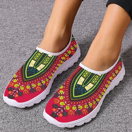 

African Pattern Women Sneakers Flats Comfortable Slip On Vulcanized Shoes Air Mesh Water Shoes Women Zapatos Mujer