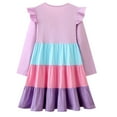 thumbnail image 4 of HILEELANG Little Girl Long Sleeve Dress Ruffle Solid Color Cotton Casual Tiered Pleated Twirly Dress 6Years, 4 of 6