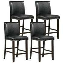 Gymax Set of 4 Bar Stools PVC Leather Counter Height Chairs for Kitchen Island Black
