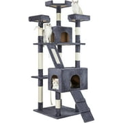 68 Inch Cat Tree Cat Scratching Posts,Deluxe Kitten Play House with 2 Condos Natural Sisals, Grey