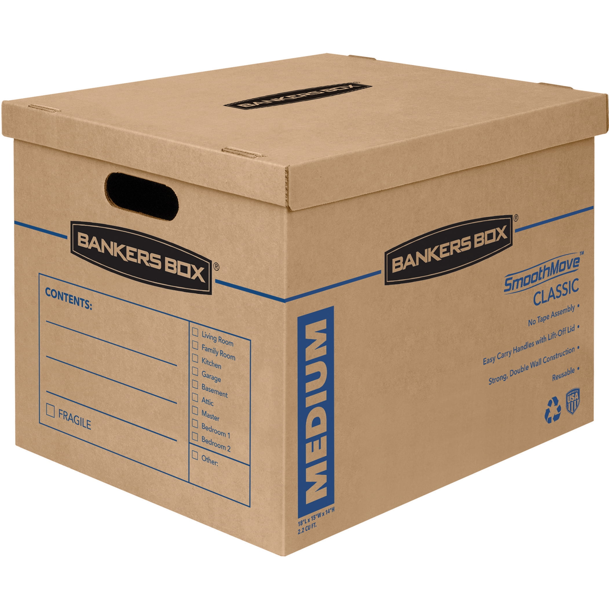 Bankers Box Medium Classic Moving Boxes, 20 Pack, Tape-Free Assembly with Reinforced Handles