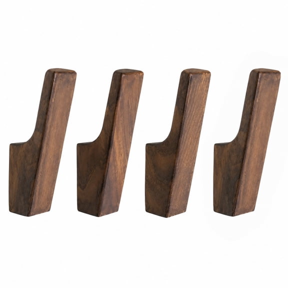 Sesiiduo Decorative Wooden Wall Hooks, 4 Pack Screw‑Mount Wood Coat Hangers for Entryway Bathroom Bedroom, Brown Wall Mount Hooks for Towels, Keys, Coats, Umbrellas