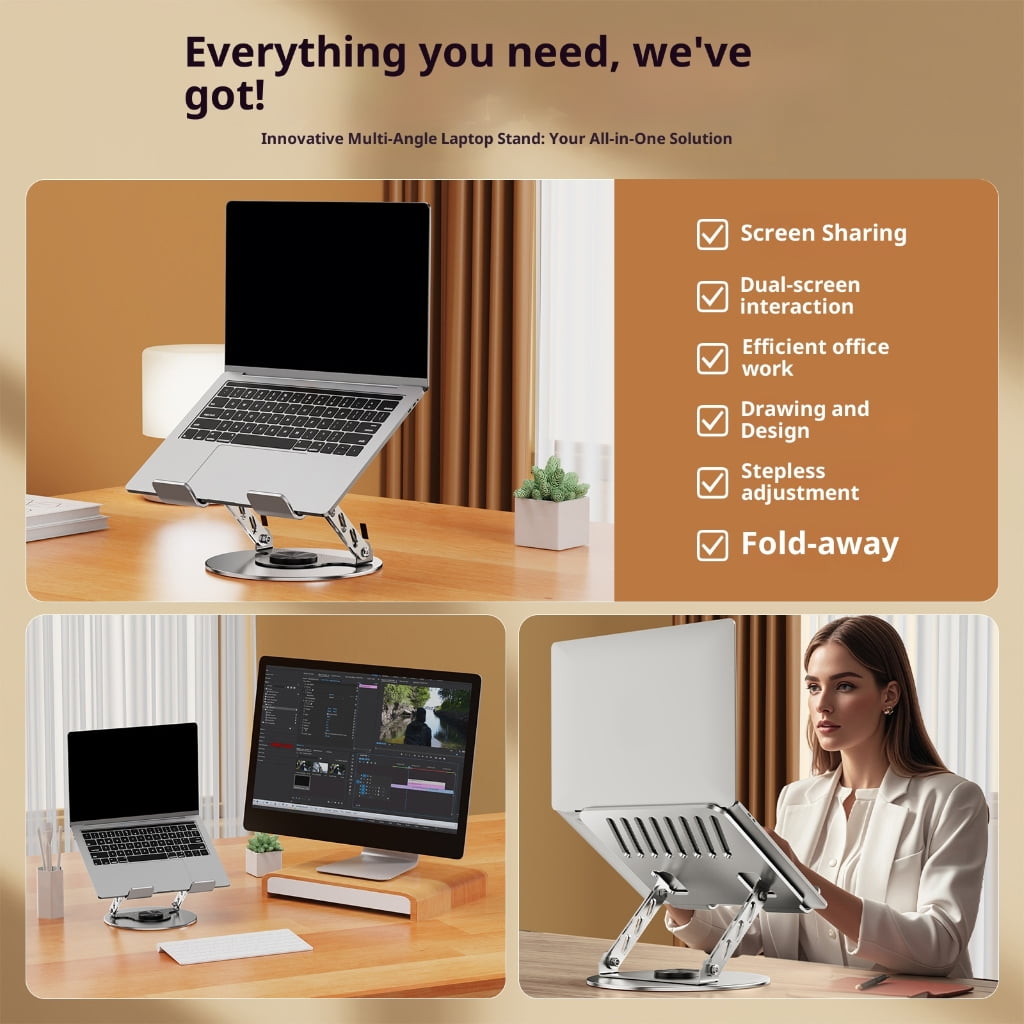 Foldable Laptop Stand With 360 Rotating Base And Two Axises For Optimal Cooling Desktop Suspension Design Car