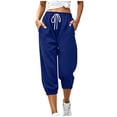 thumbnail image 2 of VBVC Women's Drawstring Waffle Capri Joggers, Summer Stretchy Cropped Pants For Women , Ladies' Running Gym Trousers with Pockets,Blue,S-2XL, 2 of 8
