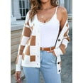 thumbnail image 4 of Women Fall Button Down Long Sleeve Cardigan Open Front Ribbed Knit Oversized Cardigan Sweaters Camel L, 4 of 9