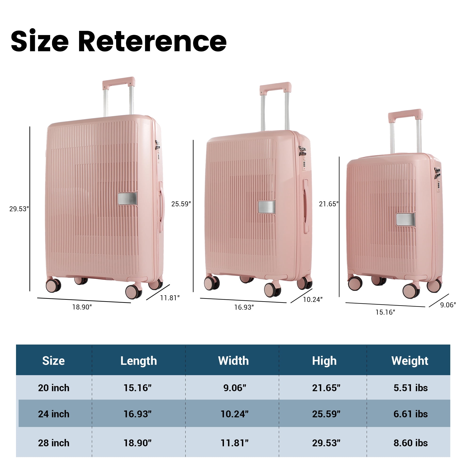 Travelhouse 3 Piece Checked Hard Shell Luggage Set Lightweight Suitcase with Lock and Spinner Wheels,Pink