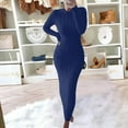 thumbnail image 2 of DHFJKG Womens Sweaters Dress Knit Jacquard Solid Color Long Sleeve Crewneck Slim Fit Bodycon Maxi Dress Winter Ankle-Length Classic Dresses, 2 of 4