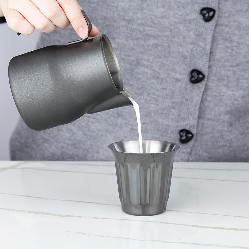 Easyworkz Stainless Steel Double-Wall Espresso Cups 5 oz Set of 2, Vertical Stripe Design, Gunmetal