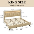 thumbnail image 3 of E-motie King Size Bed Frame with Upholstered Headboard, Platform Bed with LED Lights Charging Station, Beige, 3 of 9