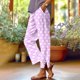 thumbnail image 1 of Pincandy Women's Fashion Printed Linen Blend Elastic Waist Casual Pants with Pockets, Button Decorated Split Hem, Casual & Daily Wear, 1 of 6