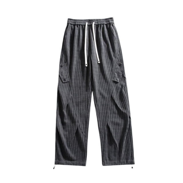 Pantalon Décontracté avec Texture à Rayures Osseuses, Poche Cargo Plissée, Jambe Droite, Confortable pour Usage Quotidien Hommes