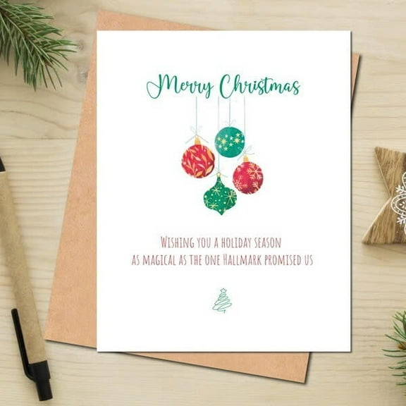 Merry Christmas Card with Ornaments – Holiday Greeting Card – Magical Wishes for the Season – Blank Inside, Envelope Included – Perfect for Friends and Family
