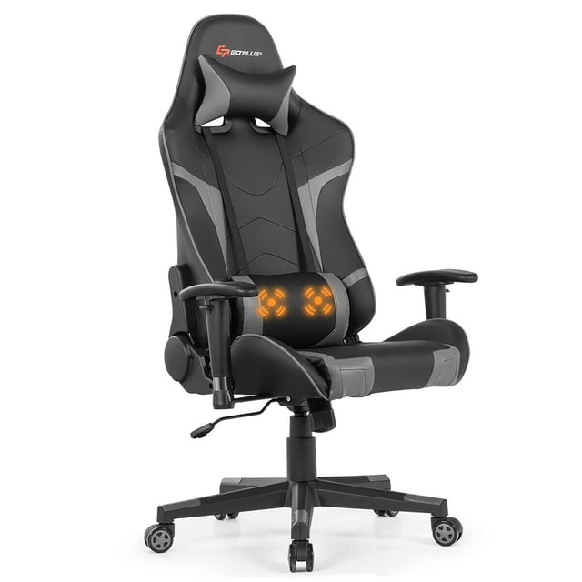Goplus Massage Gaming Chair Reclining Swivel Racing Office Chair w/Lumbar Support Grey