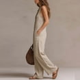 thumbnail image 5 of Tqyyweavej Women's Casual Overalls Sleeveless Button Down Deep V Neck Rompers Pleated Straight Leg Jumpsuits with Pockets, Linen Pants Women, 5 of 8